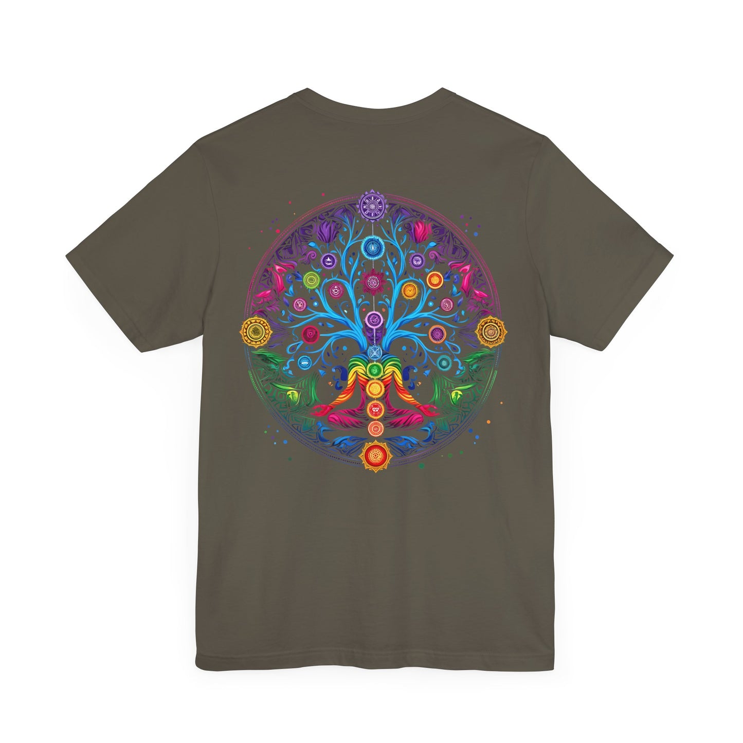 Vibrant Psychedelic Chakra Short Sleeve Tee (Printed on Back)
