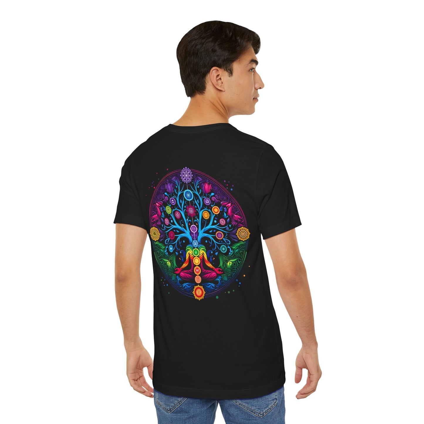 Vibrant Psychedelic Chakra Short Sleeve Tee (Printed on Back)