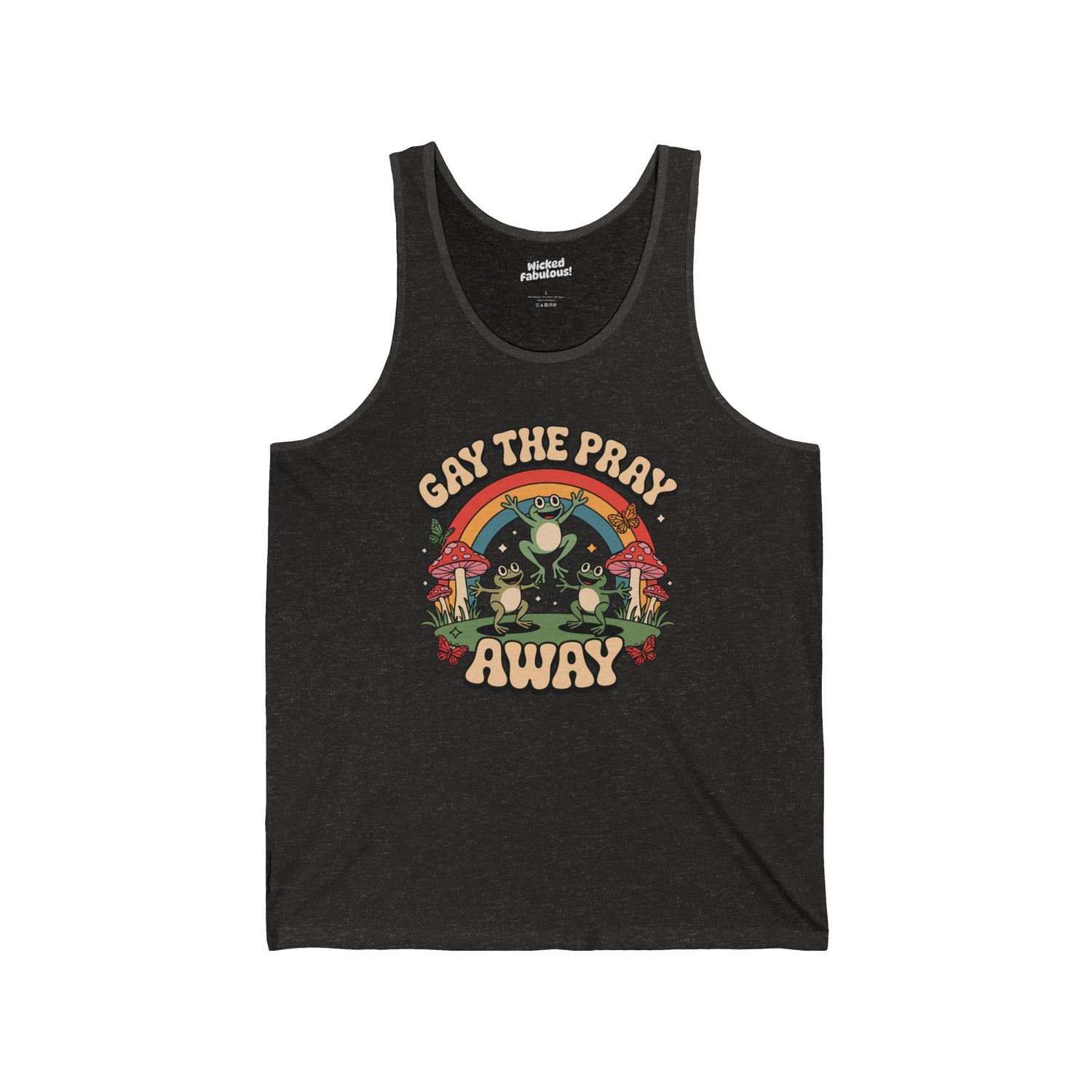 Make a statement and a splash with our “Gay the Pray Away” Pride Tank Top!