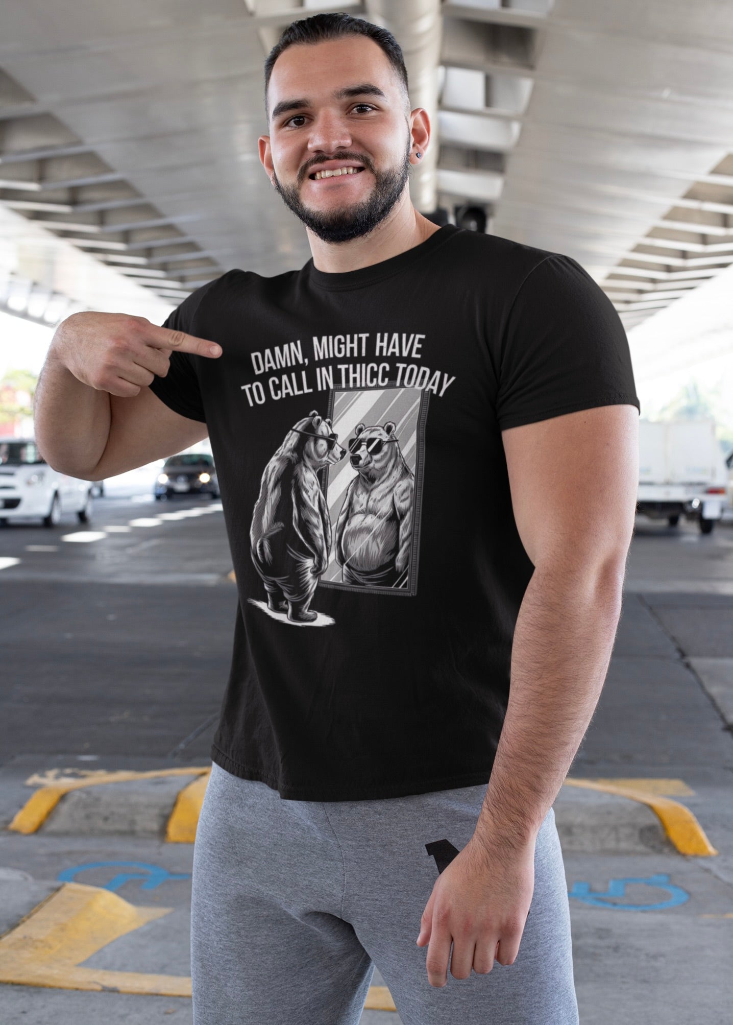 Unisex Funny Gay Bear Tee - "Damn, Might Have to Call in Thicc Today"