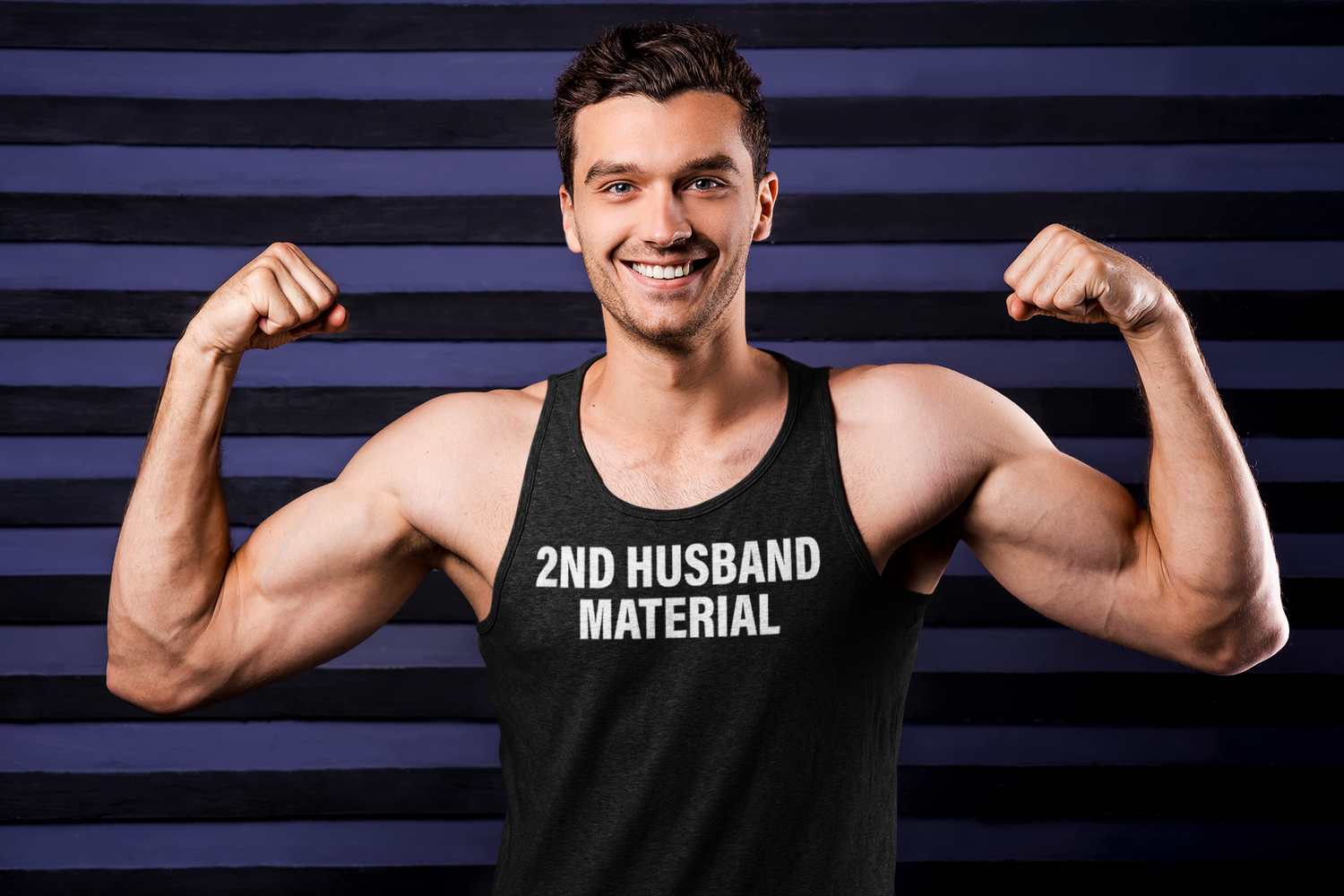Funny Unisex Jersey Tank - 2nd Husband Material - Humorous Gift for Grooms, Anniversaries, and Casual Wear