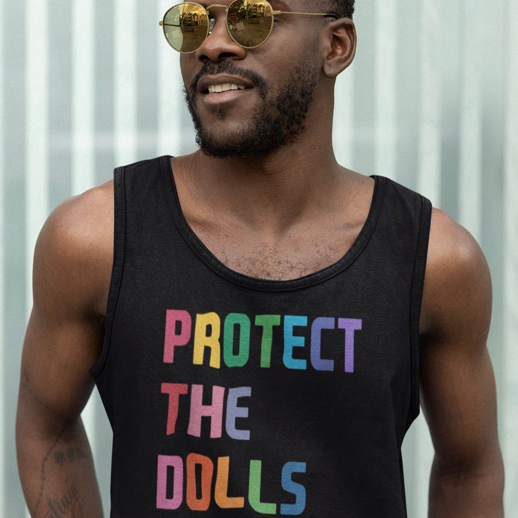 Protect The Dolls Unisex Jersey Tank - LGBTQ+ Pride Tee, Casual Summer Wear, Gifts for Activists, Statement Top, Festival Fashion