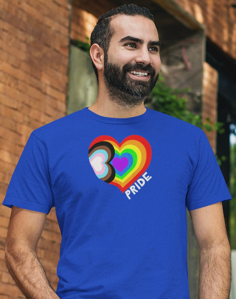 Progress Pride Heart T-Shirt – Inclusive LGBTQ+ Equality Tee (Unisex Fit)
