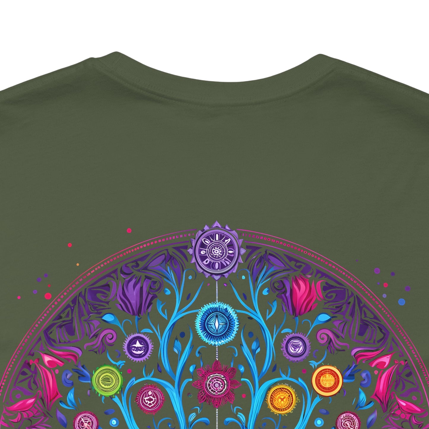Vibrant Psychedelic Chakra Short Sleeve Tee (Printed on Back)