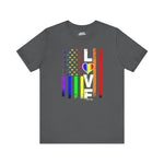 Love Pride Unisex Jersey Short Sleeve Tee - Vibrant Rainbow American Flag Design