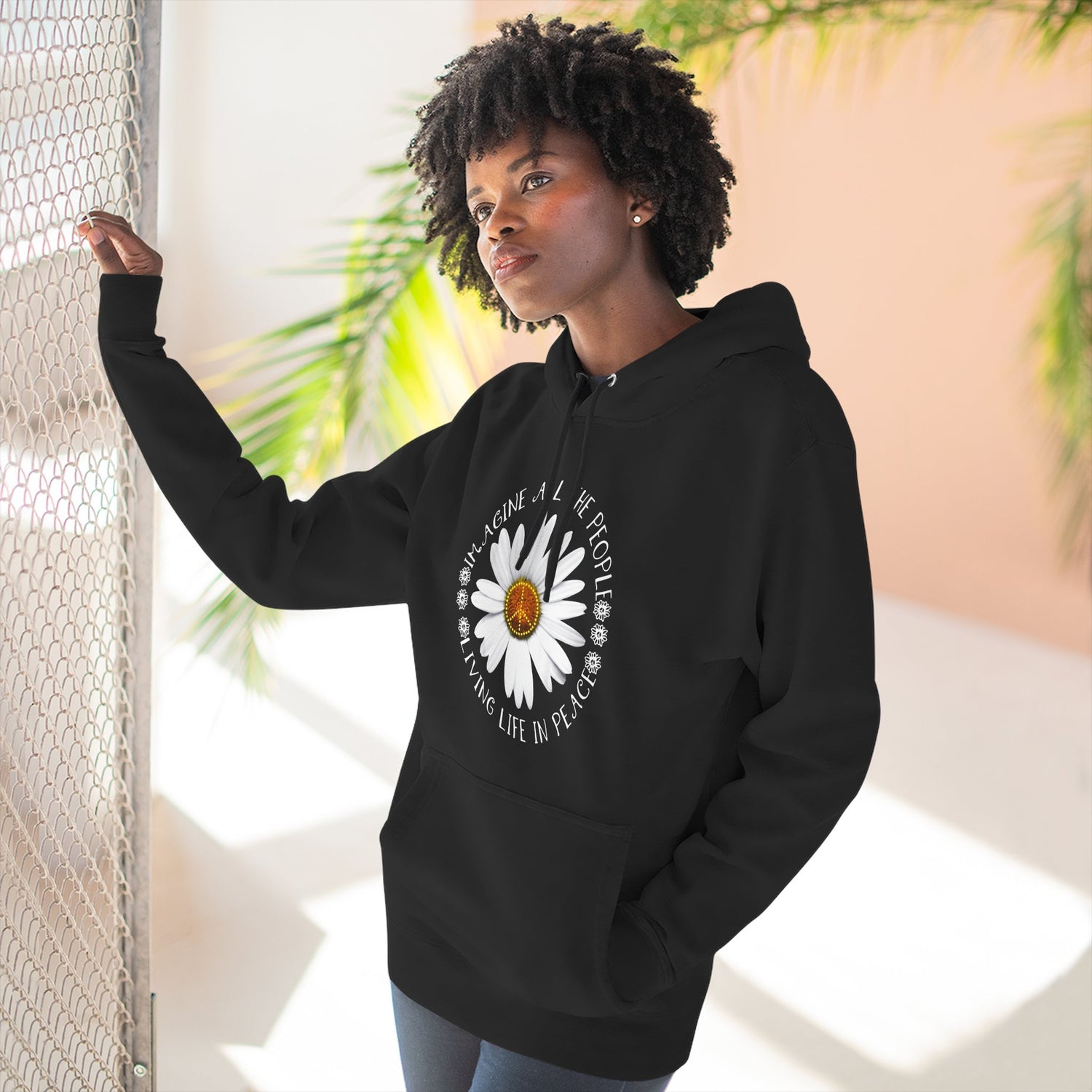 🌼 “Imagine All the People Living Life in Peace” Daisy Hoodie – Unisex Pullover