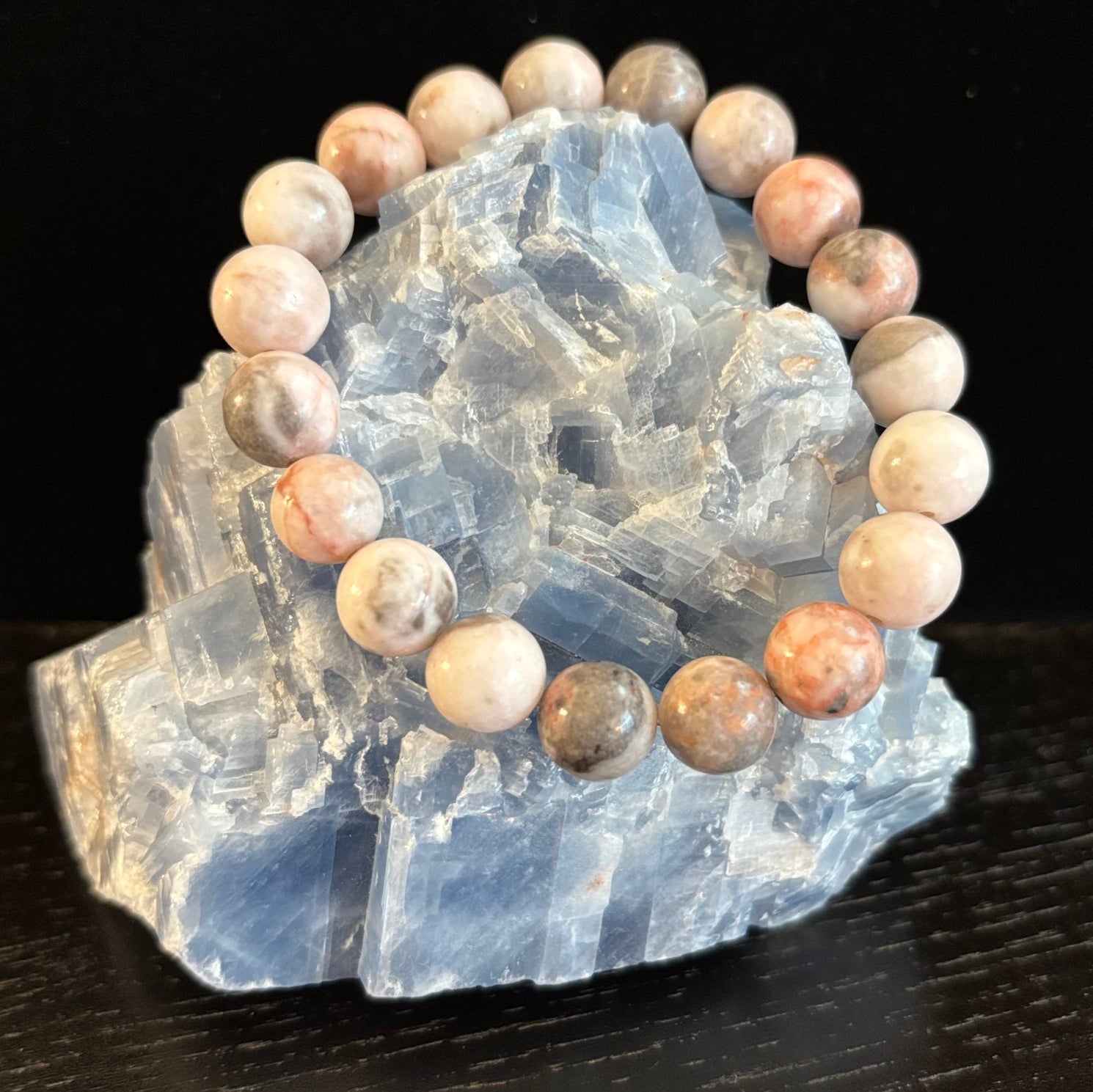 Pink Zebra Jasper Beaded Bracelet – Natural Stone for Calm, Confidence, and Happiness