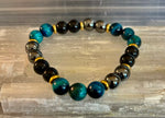 Blue Tiger Eye, Hematite & Onyx Healing Bracelet – Anxiety Relief & Confidence Boost