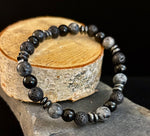 Men's Mystic Warrior Bracelet – Labradorite, Black Onyx & Lava Rock with Black Metal Spacers (Fits Large Wrists)