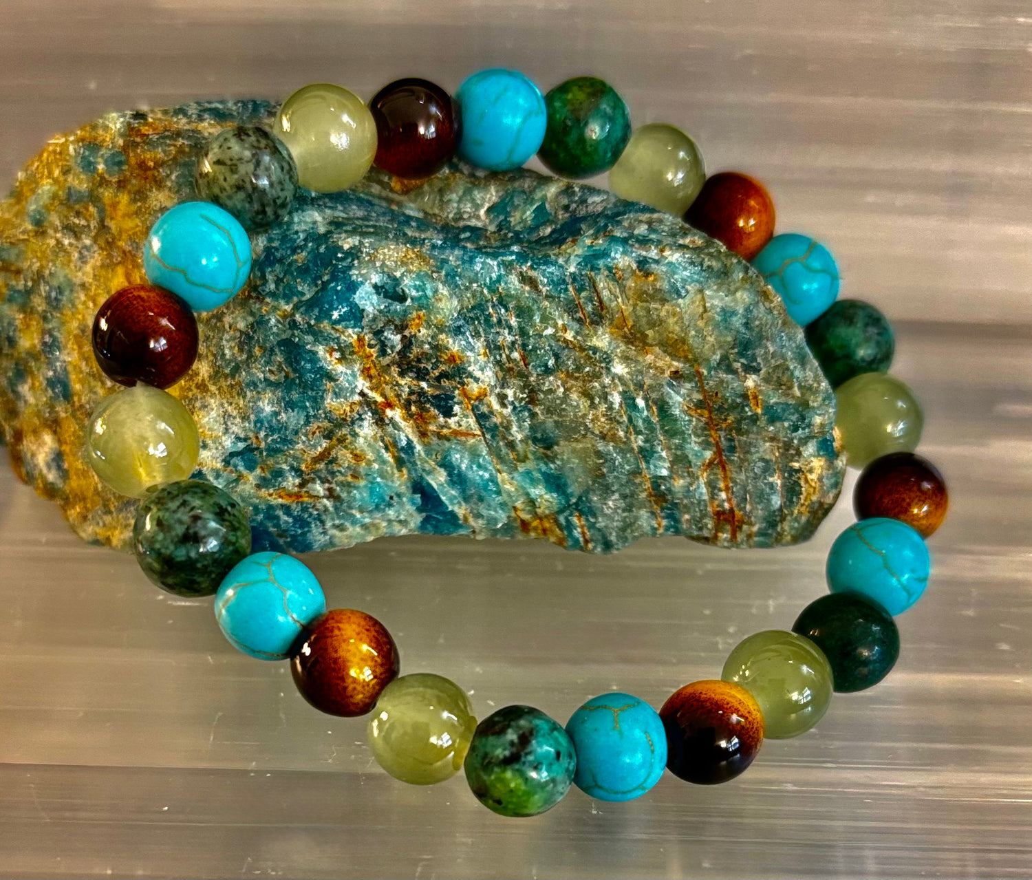 African Turquoise, Tiger Eye, Green Aventurine & Howlite Bracelet – For Small Wrists