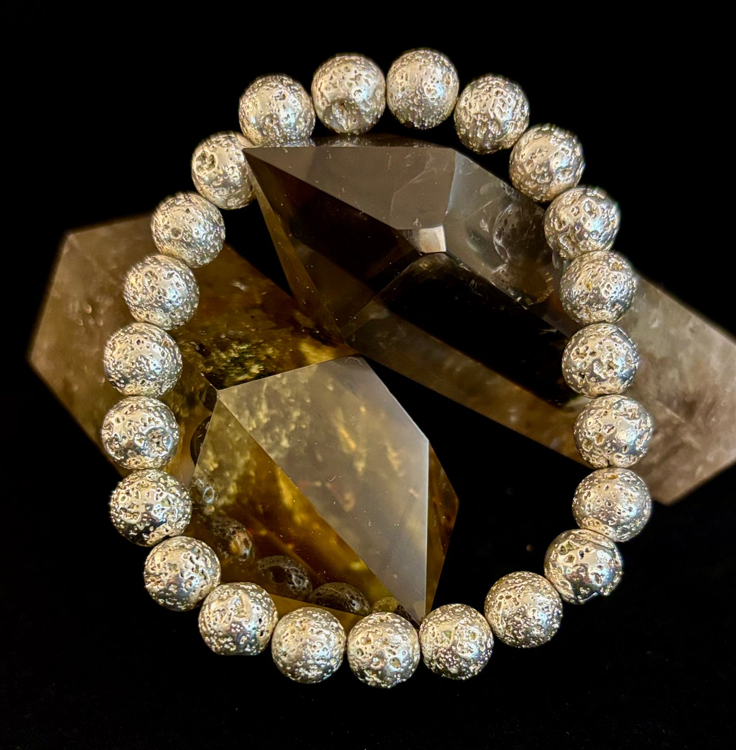 Silver Lava Rock Bracelet – Grounding Energy with Bold Metallic Style (6mm or 8mm) for Medium to Large Wrists