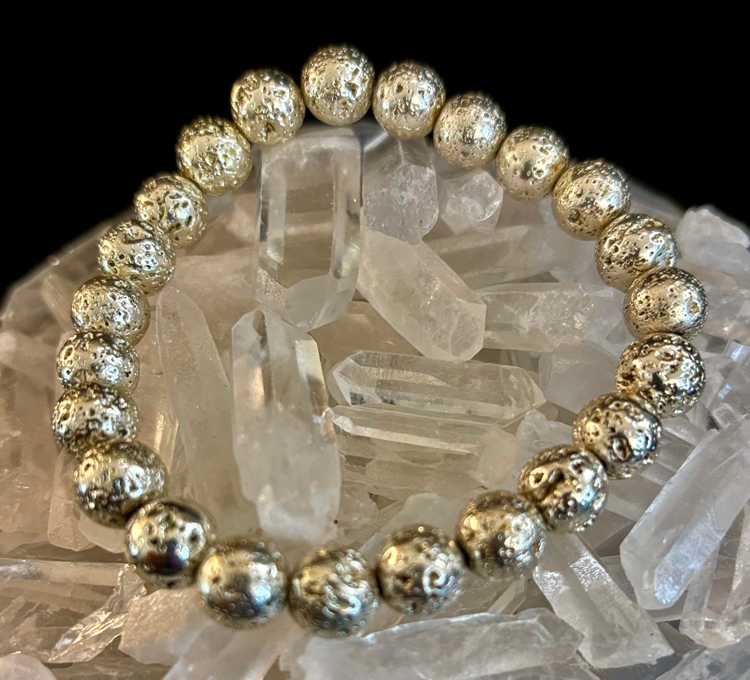 Silver Lava Rock Bracelet – Grounding Energy with Bold Metallic Style (6mm or 8mm) for Medium to Large Wrists