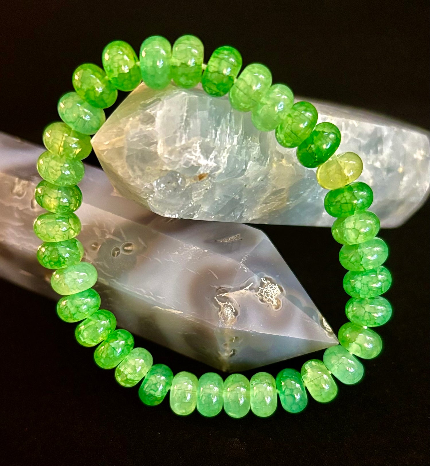 Green Agate Rondelle Bracelet – Calming Strength & Abundance | Medium Wrists