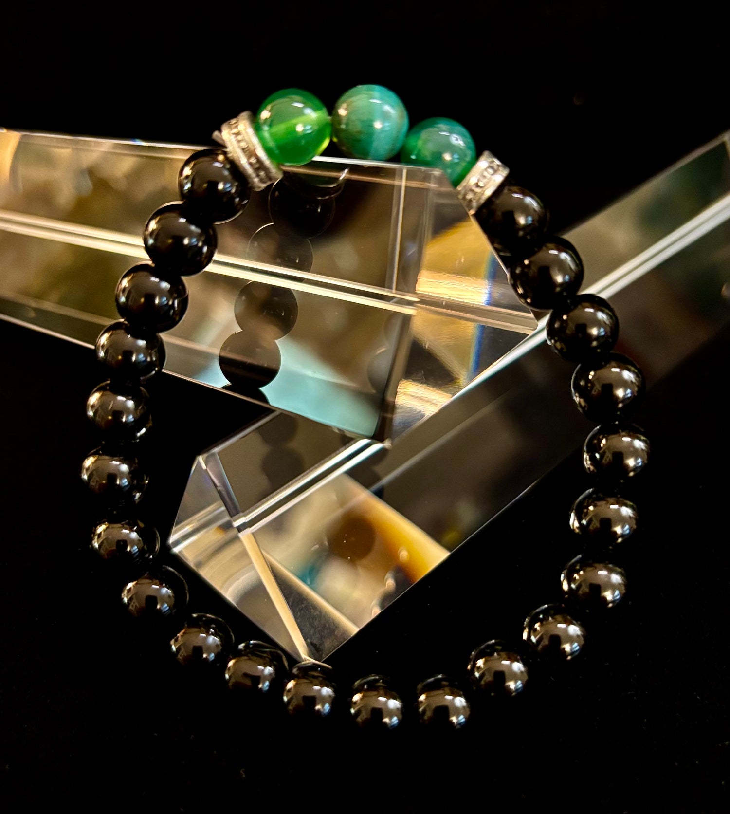 Green Natural Stone Stretchy Bracelet – Handcrafted in Turkey