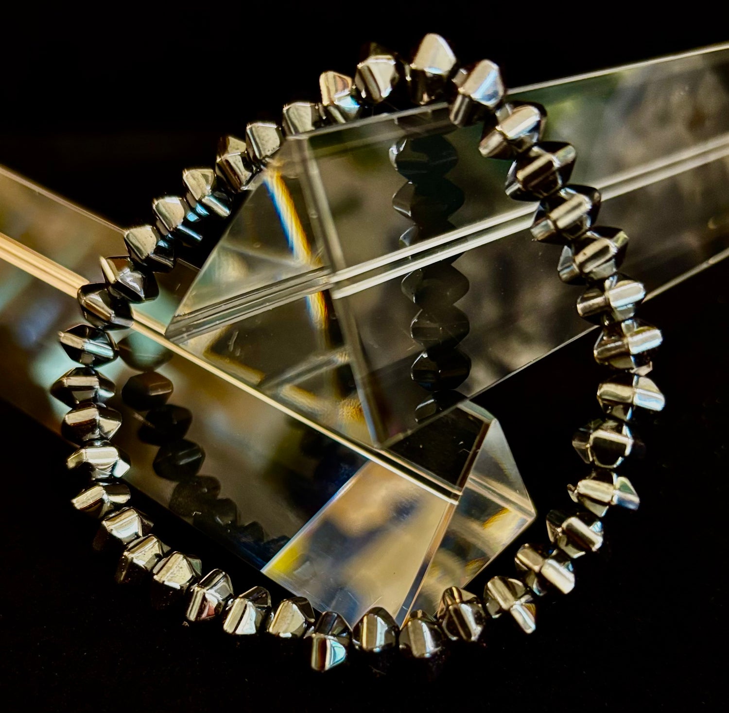 Faceted Hematite Geometric Beaded Bracelet – Strength & Style for Large Wrists