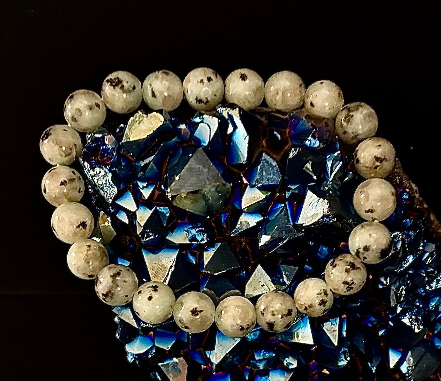 🟢 Sesame Kiwi Jasper Bracelet – 8mm Beads, Medium Wrists
