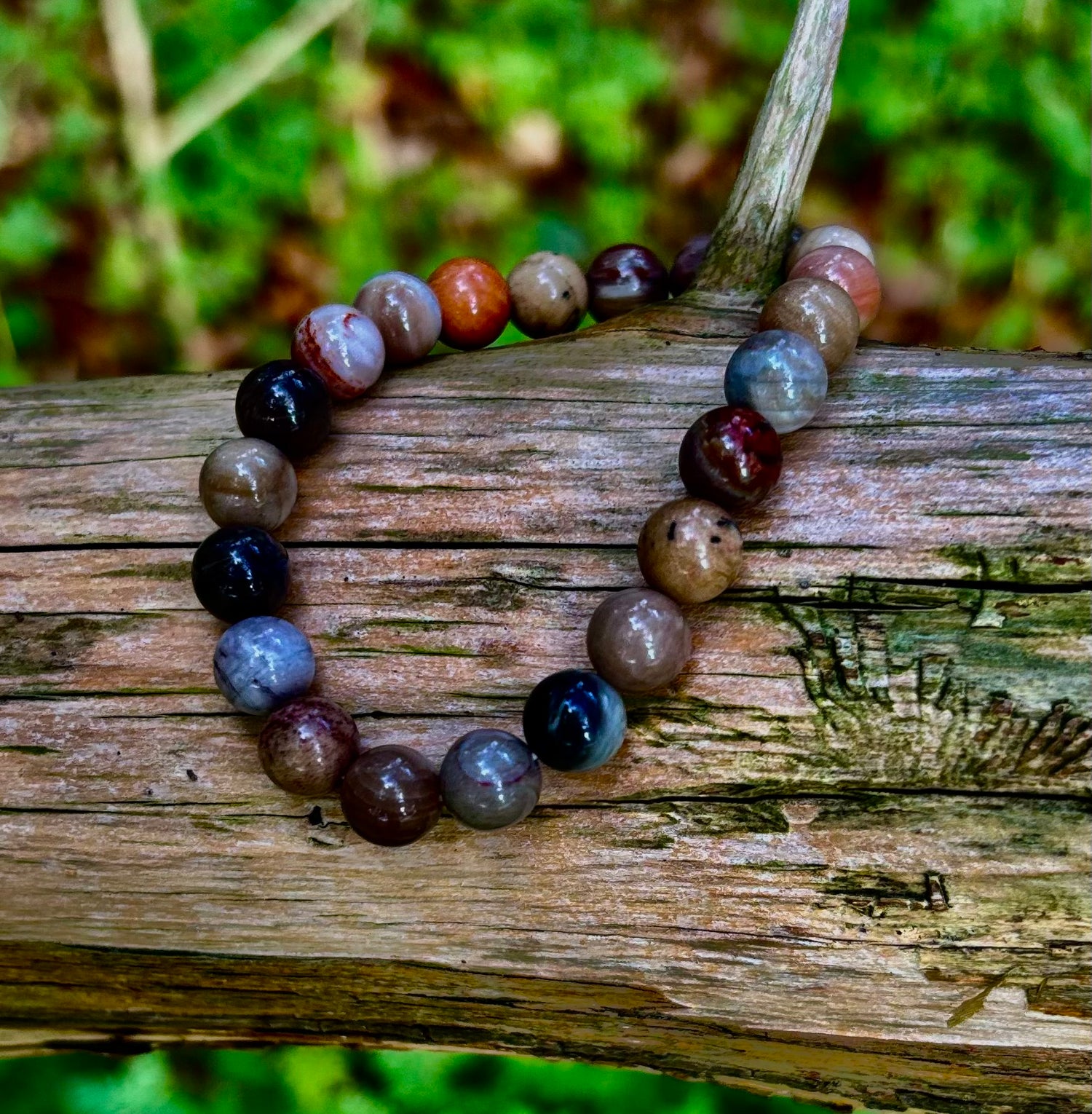 🌳 Petrified Wood Bracelet – 8mm Beads, Medium Wrists