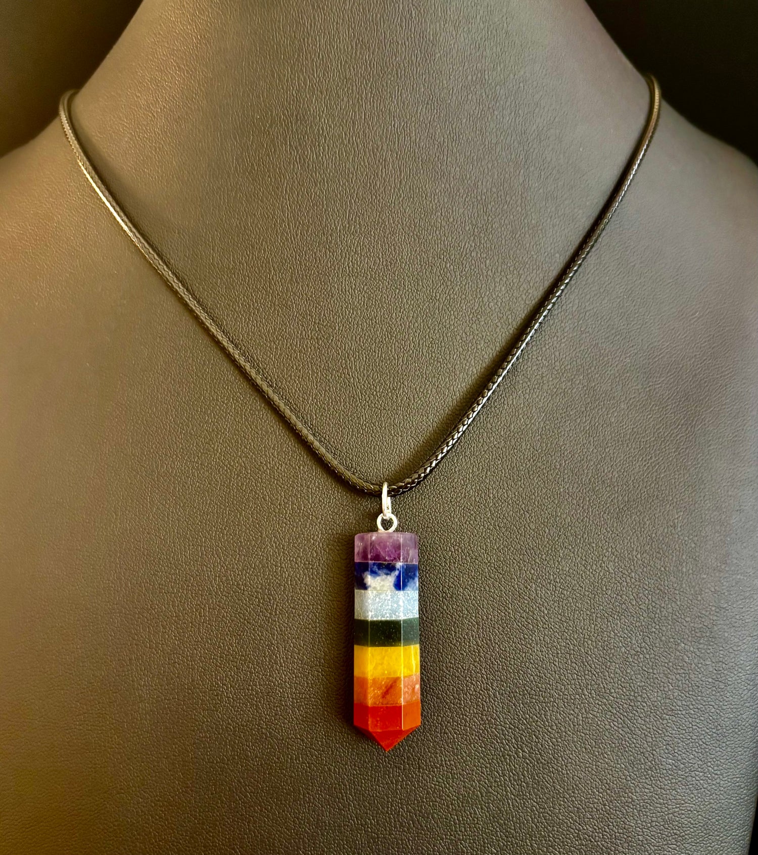Chakra Crystal Necklace – 7-Layer Healing Pendant on Chain & Cord (1" Stone)