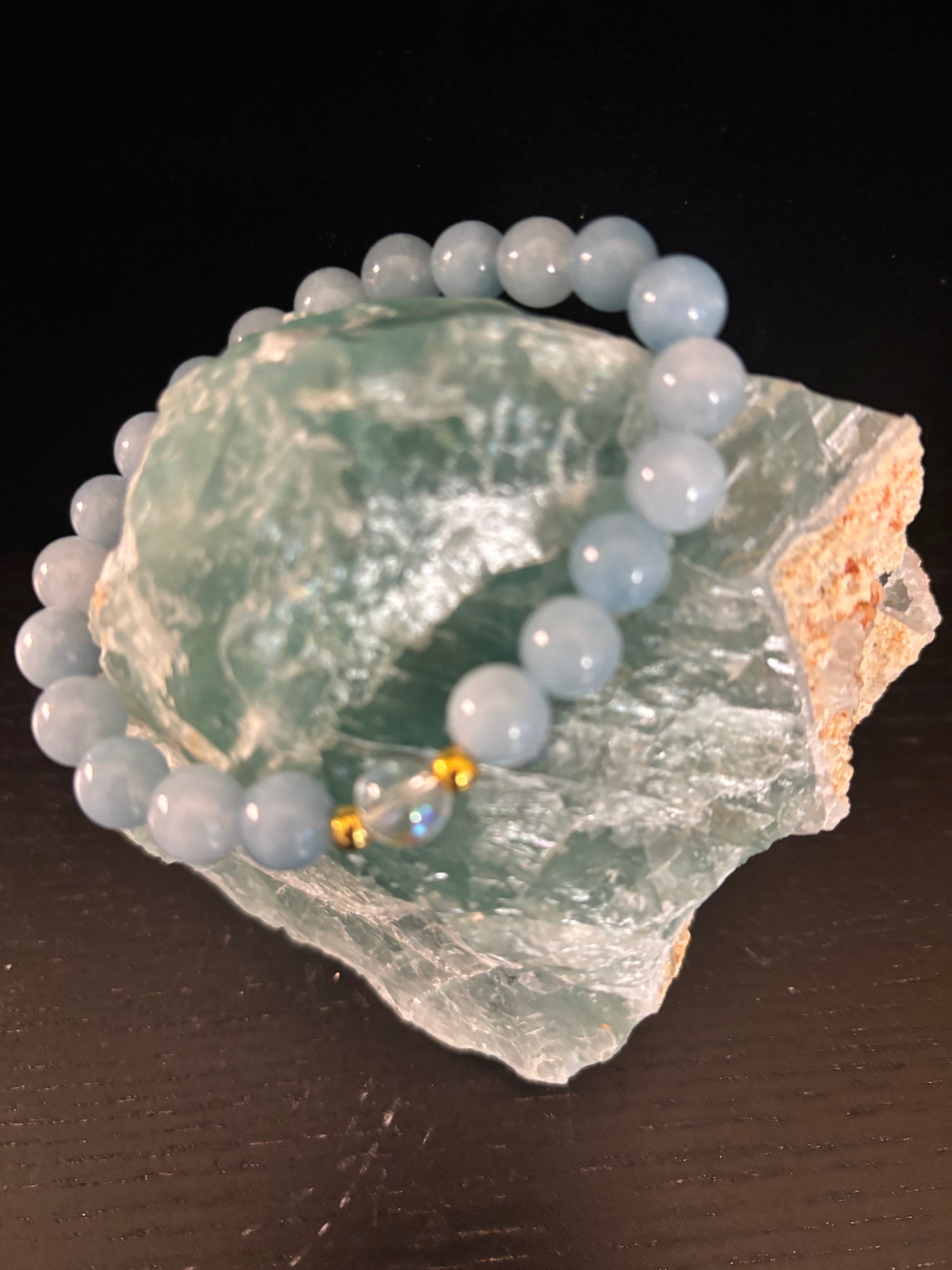 Courage - Aquamarine and White Crystal Beaded Bracelet