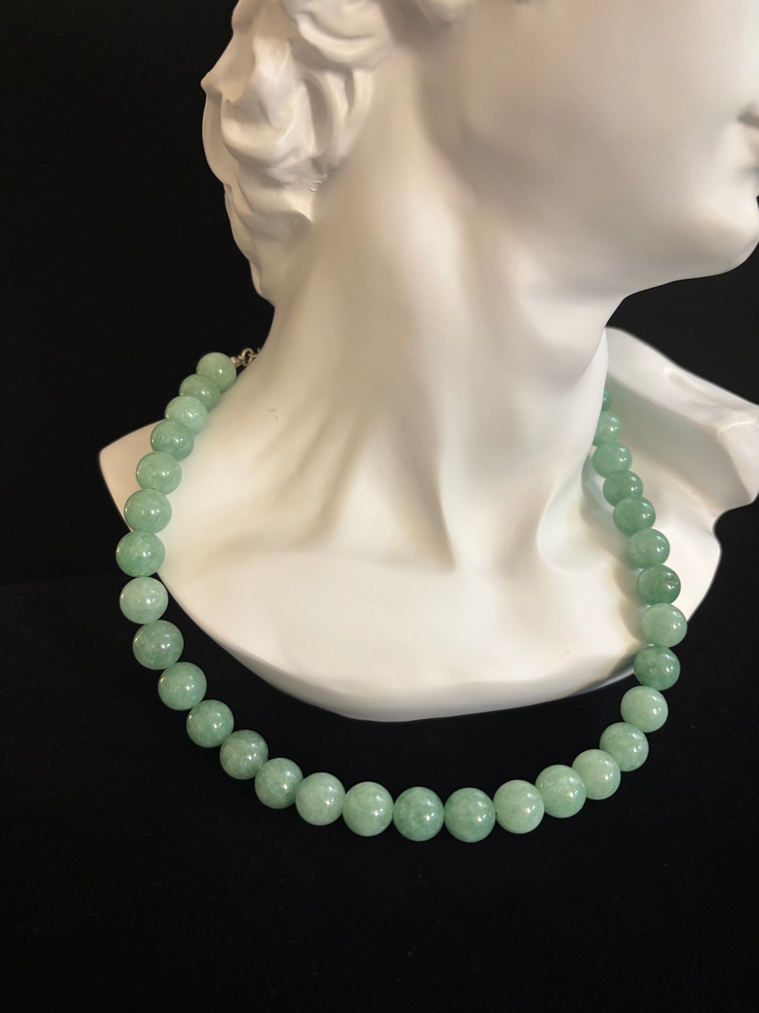 Green Jade Beaded Choker Necklace | 10mm Natural Stones | Adjustable 14–16 Inches