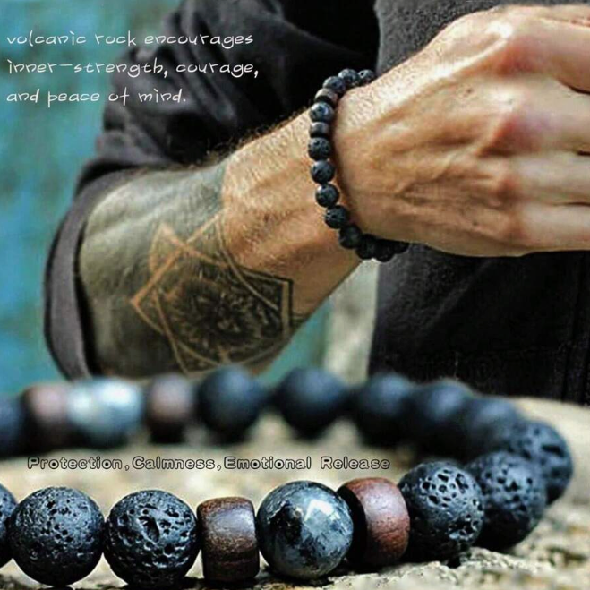 Volcanic Stone with Wooden Beads Relaxation Bracelet