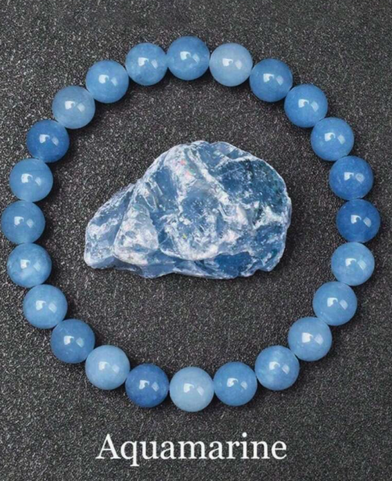 Natural Aquamarine Beaded Bracelet – Available in 8mm and 10mm Sizes
