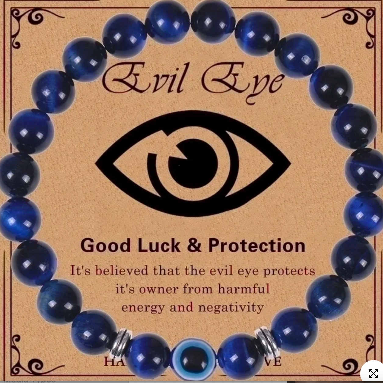 Evil Eye Tiger Eye Style Beaded Bracelet – Handmade Natural Stone Protection