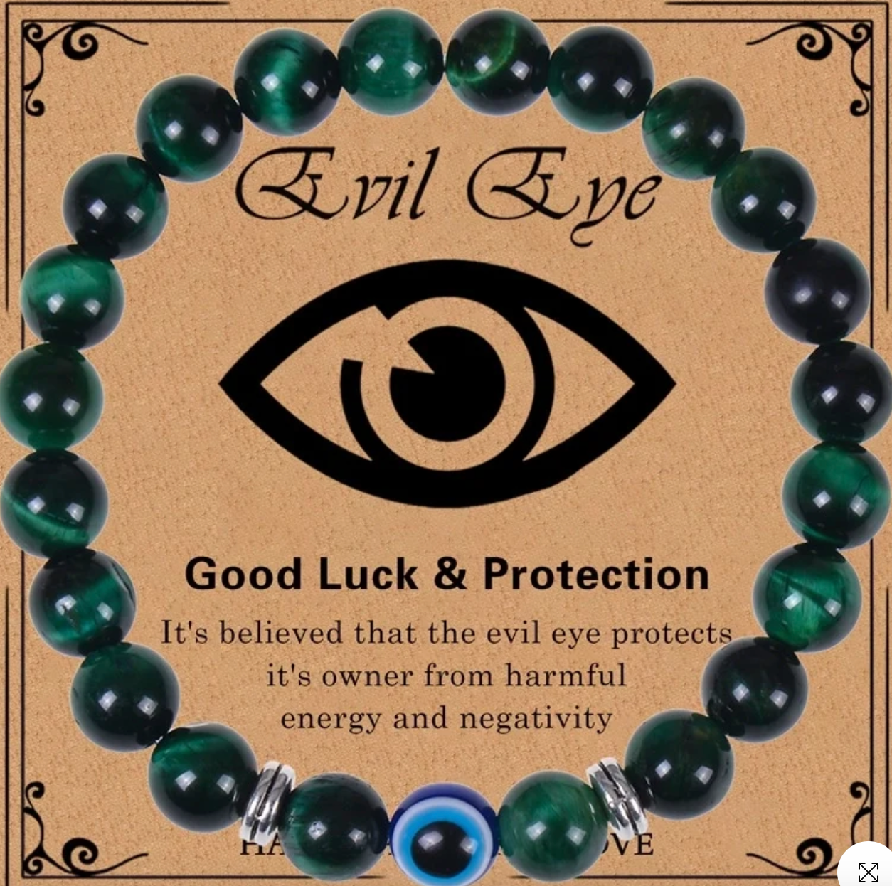Evil Eye Tiger Eye Style Beaded Bracelet – Handmade Natural Stone Protection