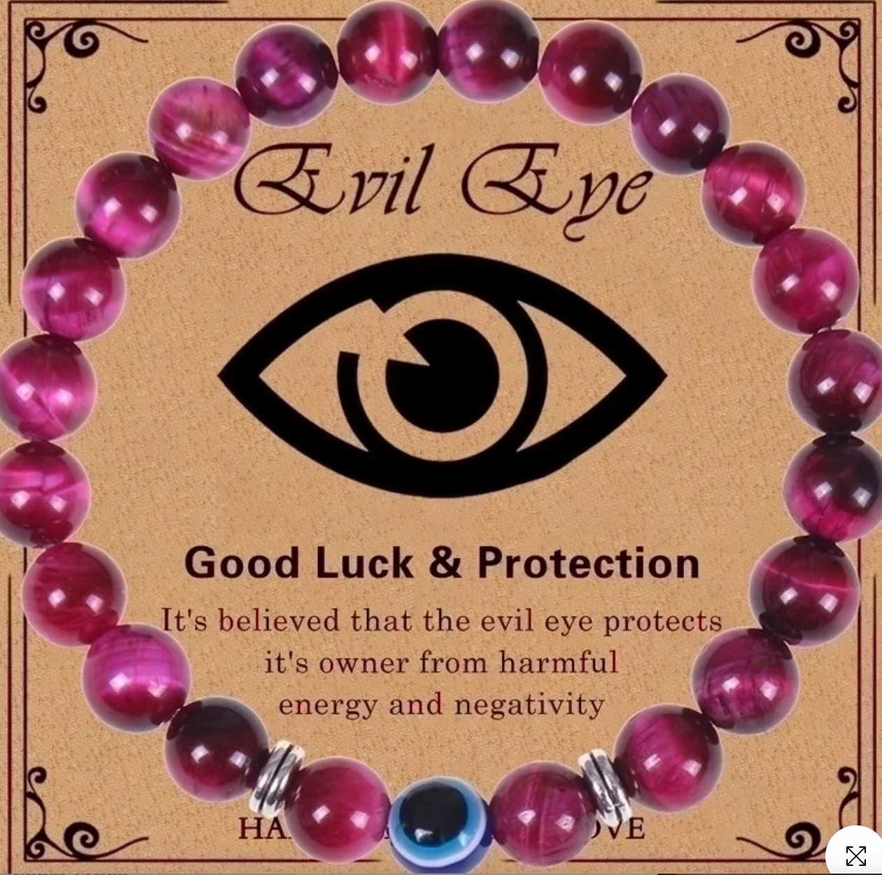 Evil Eye Tiger Eye Style Beaded Bracelet – Handmade Natural Stone Protection