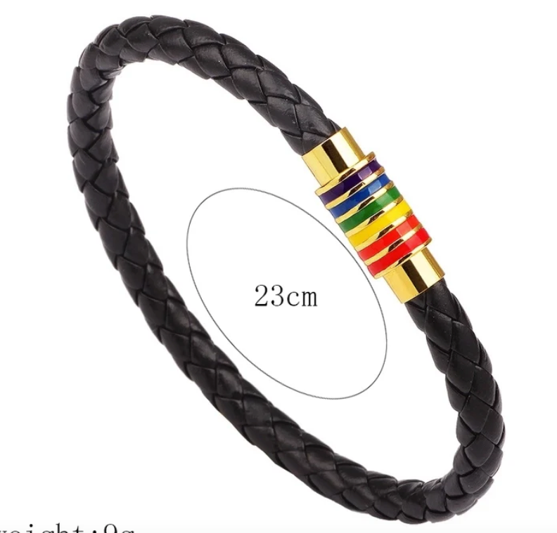 Pride Faux Leather Unisex Bracelet – Choice of Silver or Gold Tone Finish on Brown or Black Leather