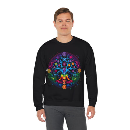 Vibrant Tree of Life Chakra Crewneck Sweatshirt - Colorful Spiritual Design