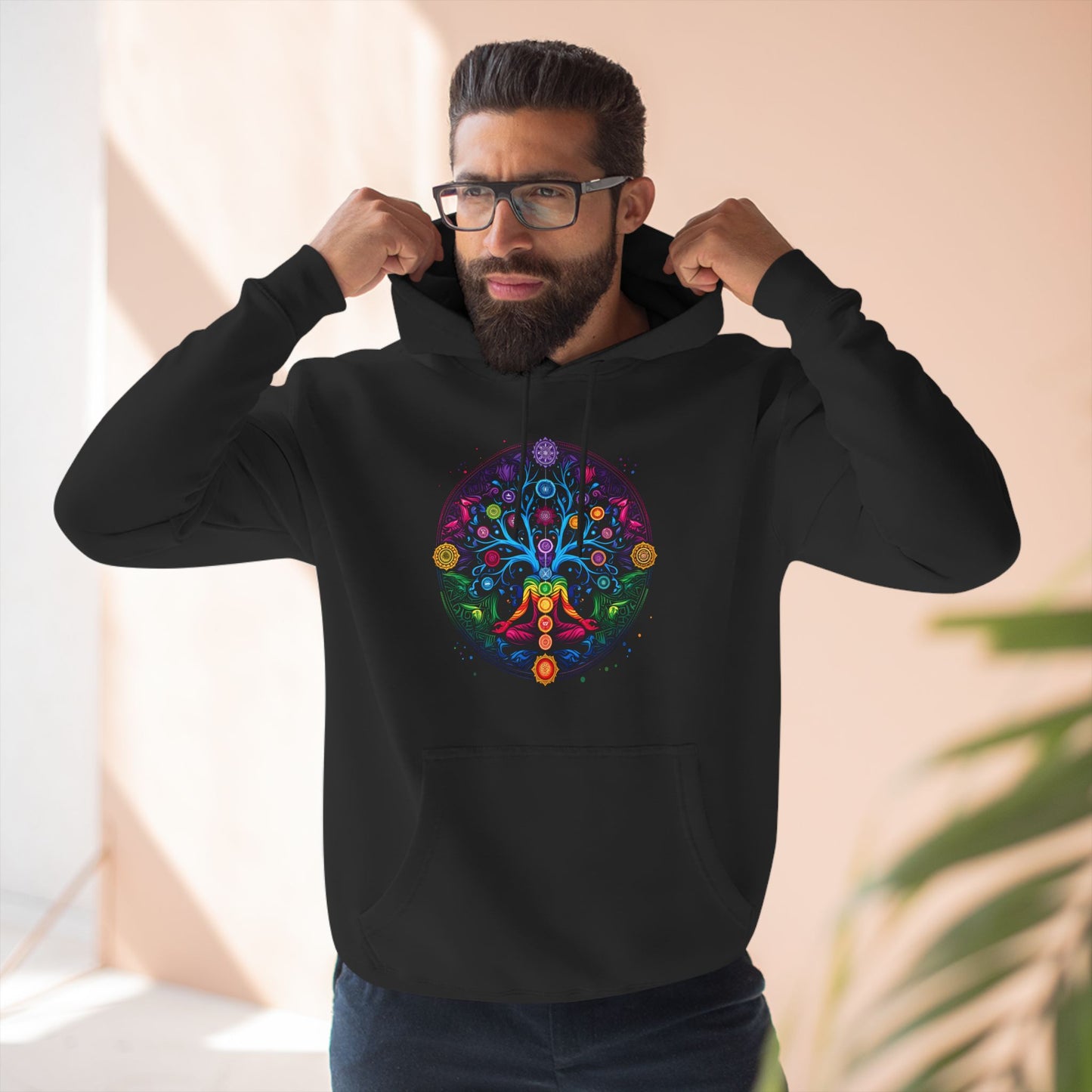 Meditative Tree Mandala Chakra Fleece Hoodie for Mindfulness & Comfort