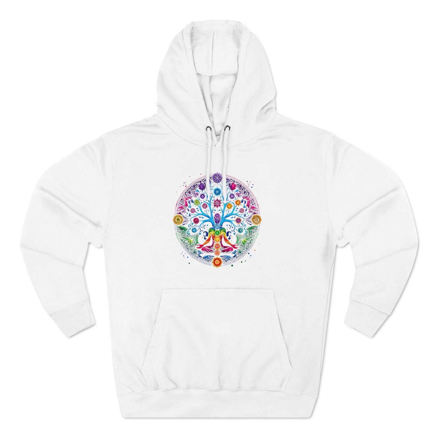 Meditative Tree Mandala Chakra Fleece Hoodie for Mindfulness & Comfort