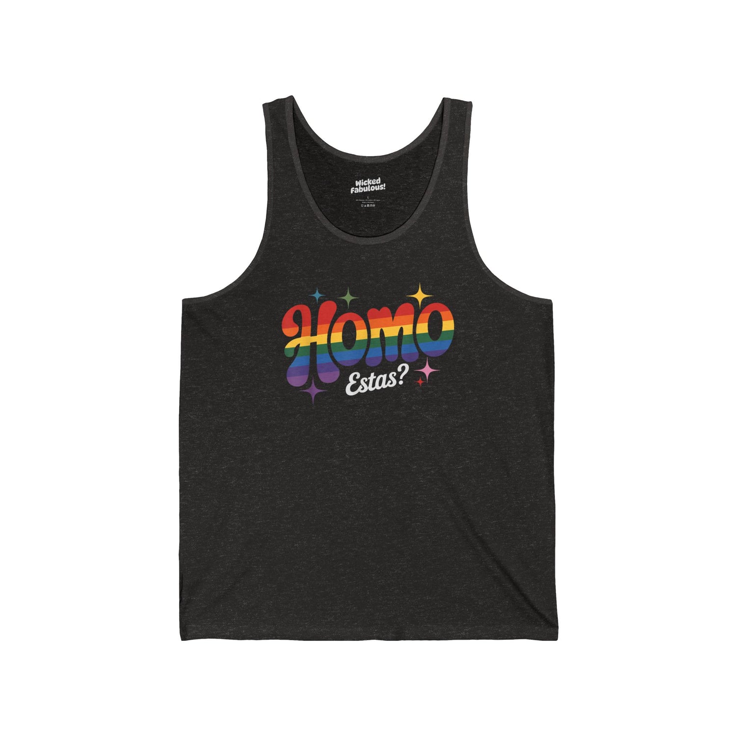Say it with sass in our “Homo Estas?” Pride Tank Top!