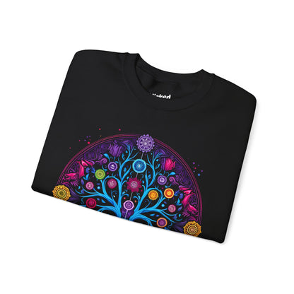 Vibrant Tree of Life Chakra Crewneck Sweatshirt - Colorful Spiritual Design