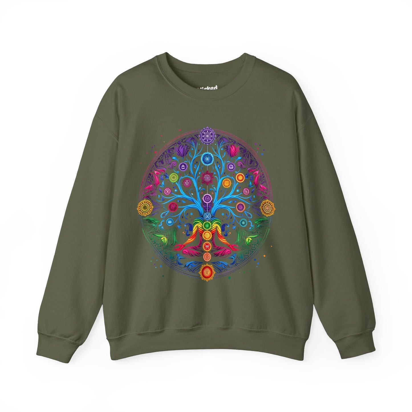 Vibrant Tree of Life Chakra Crewneck Sweatshirt - Colorful Spiritual Design