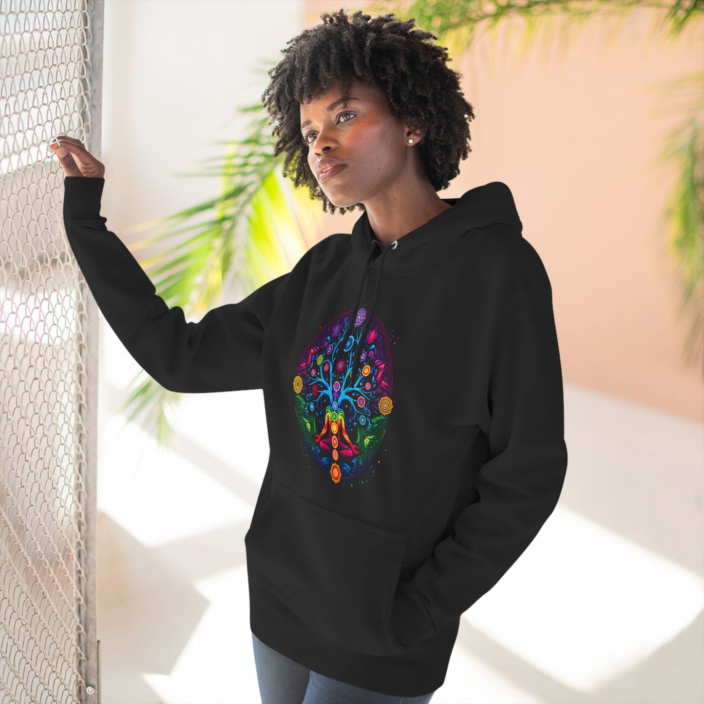 Meditative Tree Mandala Chakra Fleece Hoodie for Mindfulness & Comfort