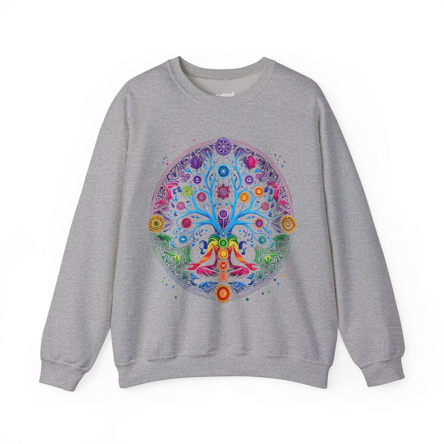 Vibrant Tree of Life Chakra Crewneck Sweatshirt - Colorful Spiritual Design