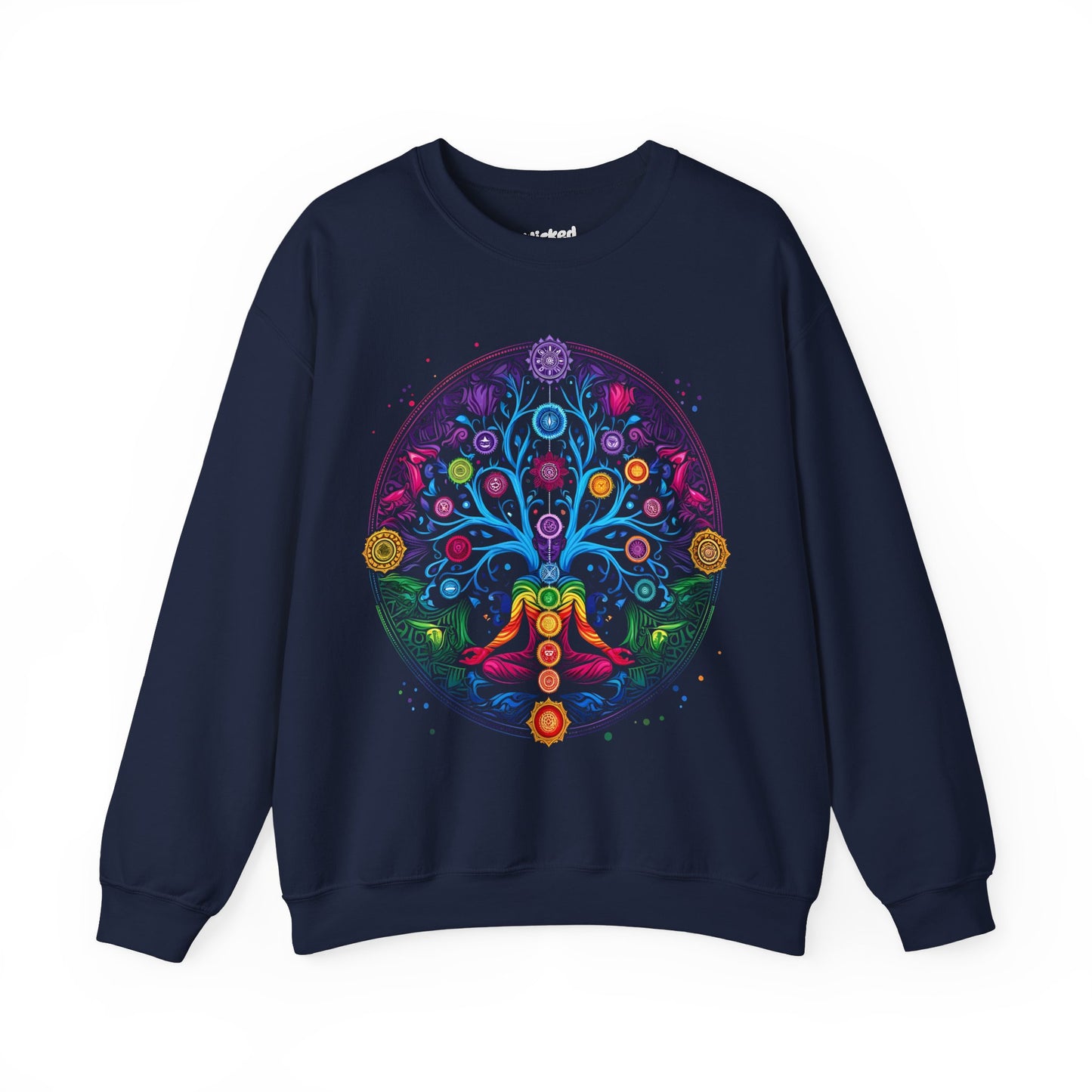 Vibrant Tree of Life Chakra Crewneck Sweatshirt - Colorful Spiritual Design