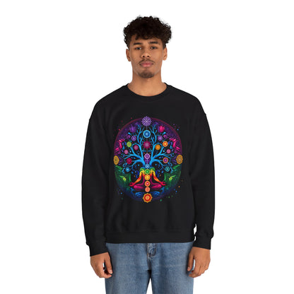 Vibrant Tree of Life Chakra Crewneck Sweatshirt - Colorful Spiritual Design