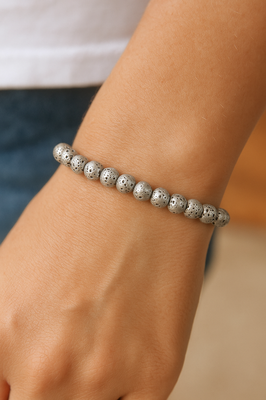 Silver Lava Rock Bracelet – Grounding Energy with Modern Minimalist Style