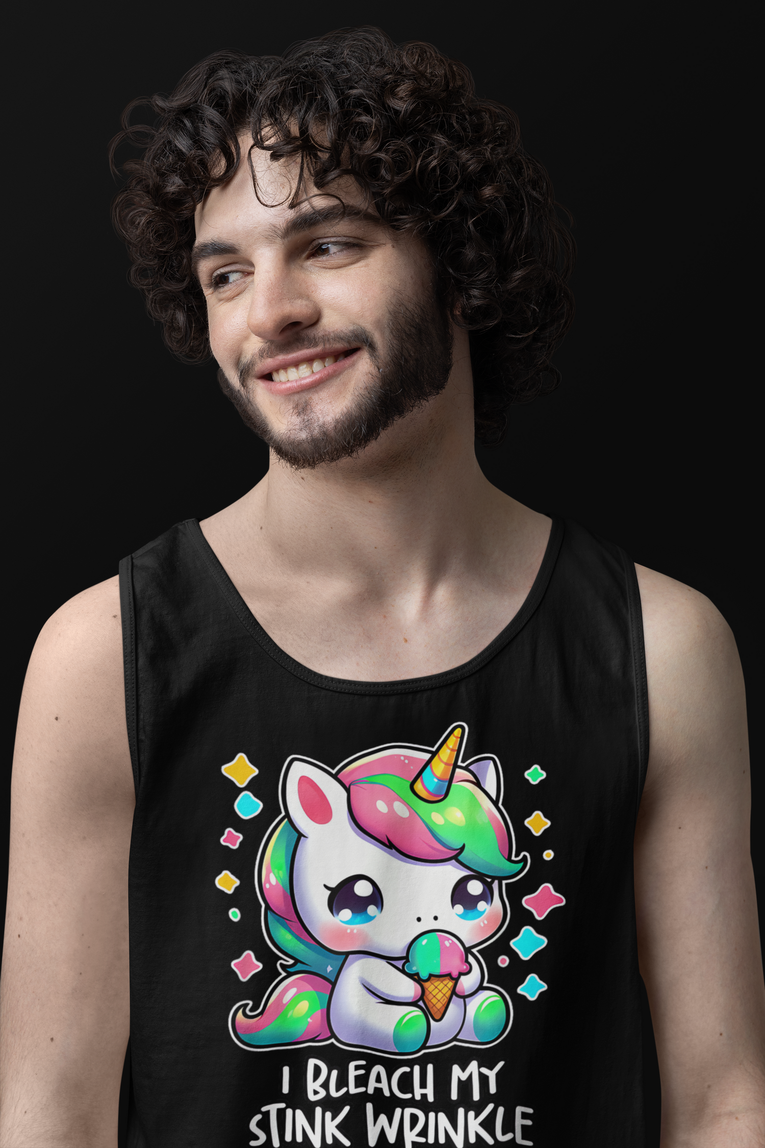 Funny Unicorn Tank Top for Summer & Beach Days - "I Bleach My Stink Wrinkle"