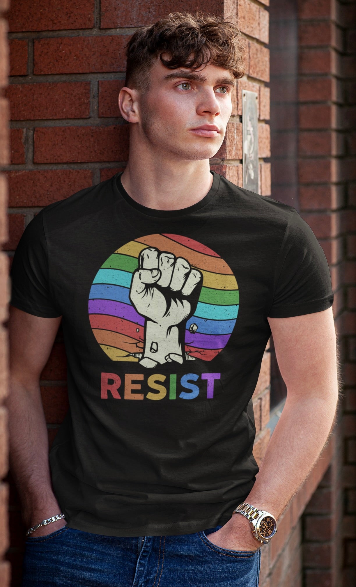 Resist Rainbow Graphic Tee | Unisex Short Sleeve T-Shirt for Activism and Pride