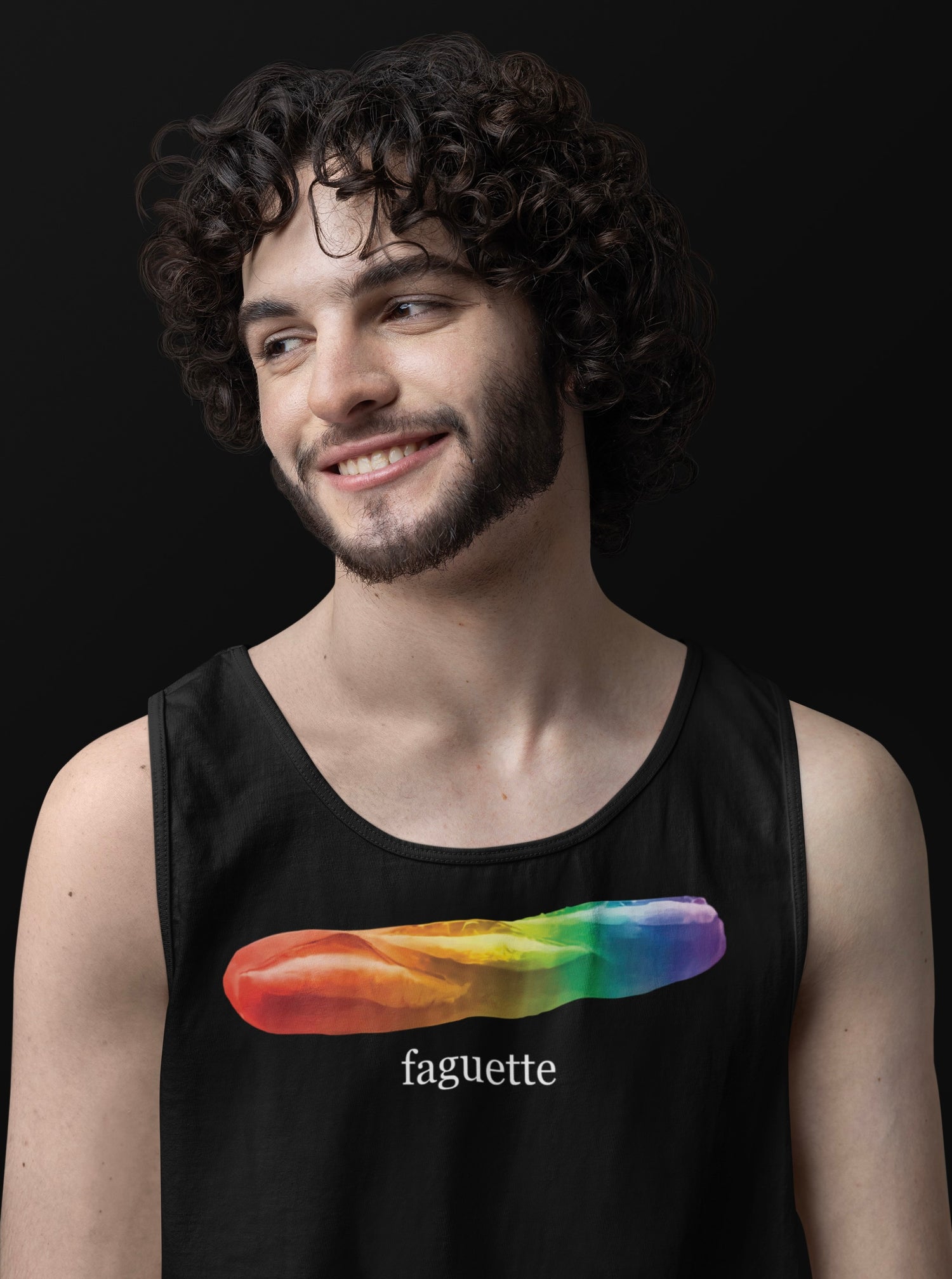 Rise, shine, and slay in our “Faguette” Pride Tank Top!