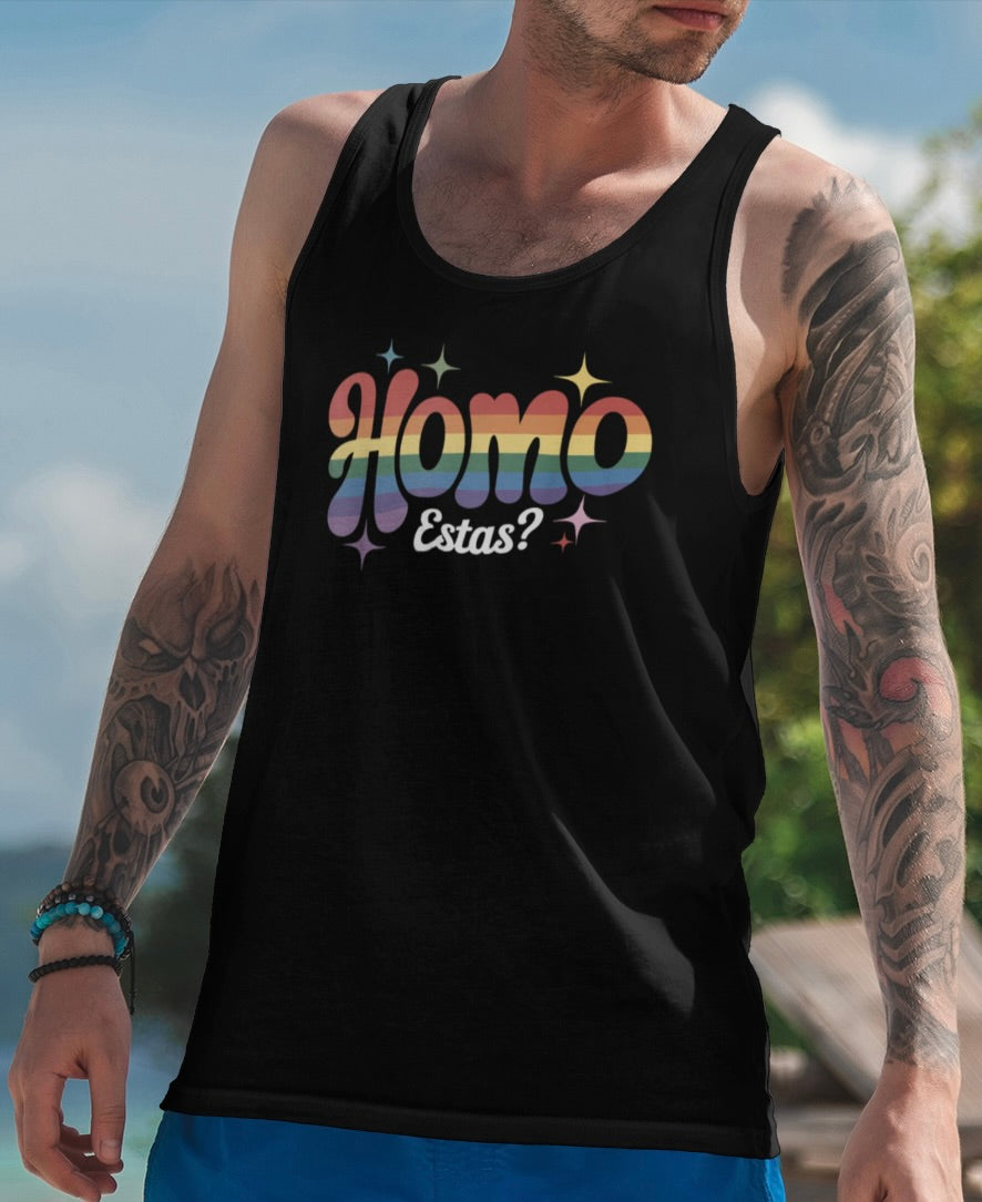 Say it with sass in our “Homo Estas?” Pride Tank Top!