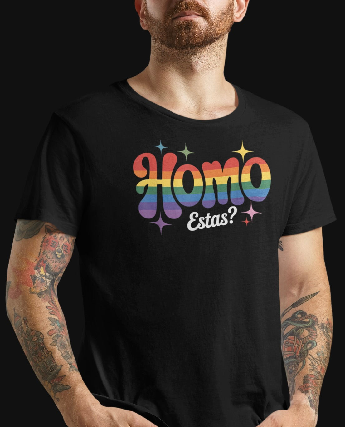 Break the ice with pride and a wink in our “Homo Estas?” T-Shirt!
