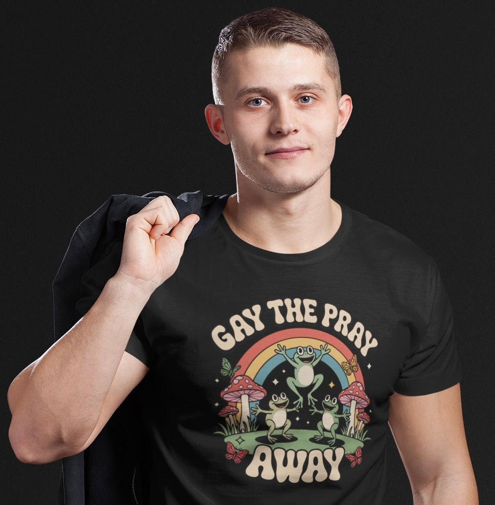 Hop into queer joy with our “Gay the Pray Away” T-Shirt!