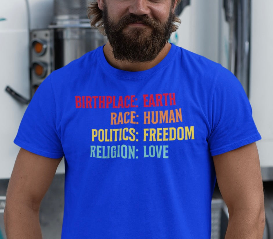 Make a statement that transcends borders with our “Birthplace: Earth” T-Shirt