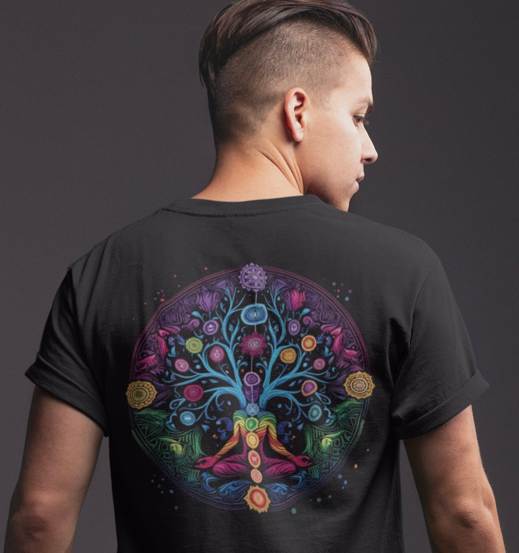 Vibrant Tree of Life Chakra Short Sleeve Tee (Printed on Back)