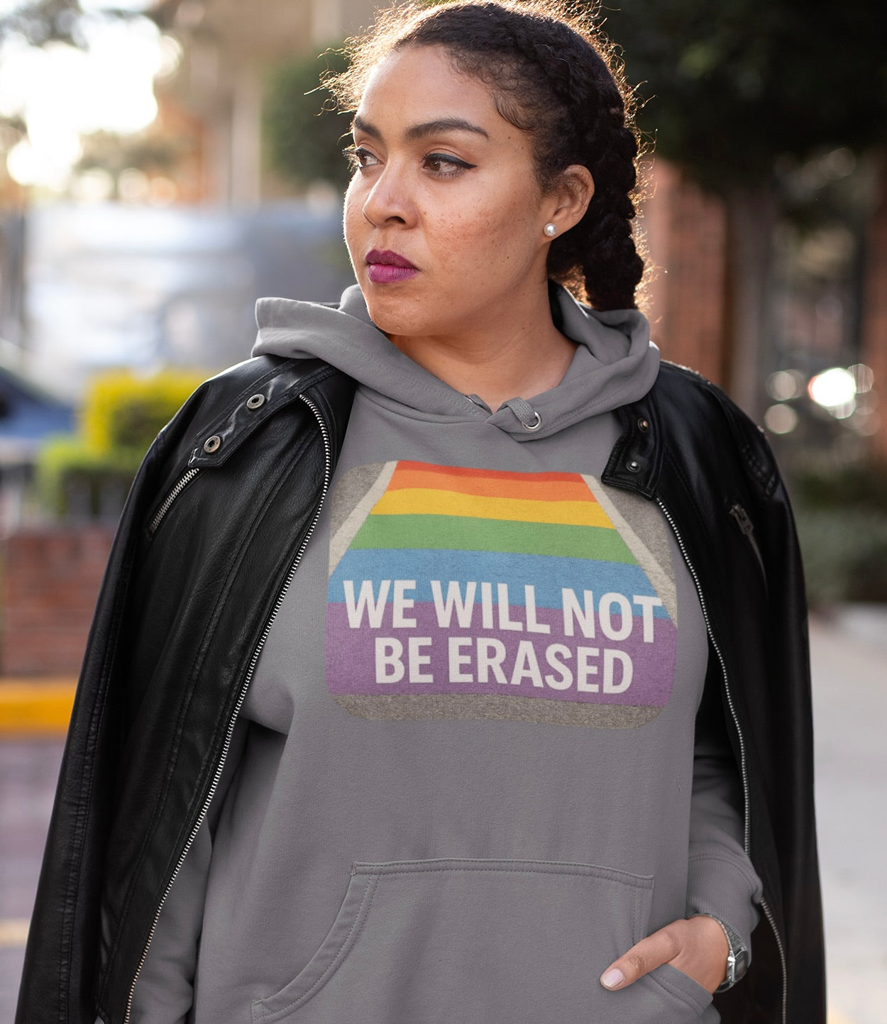 🌈 “We Will Not Be Erased” Pride Hoodie – LGBTQ+ Equality Statement Sweatshirt